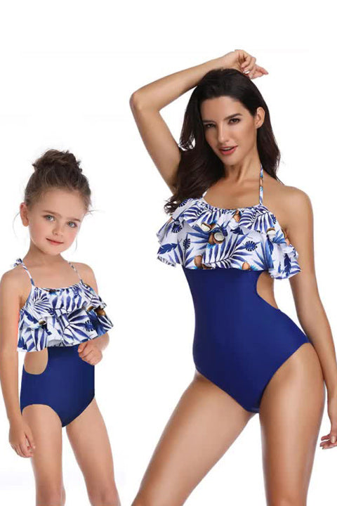 Ruffle Floral Print Parent-child One Pieces Swimsuit