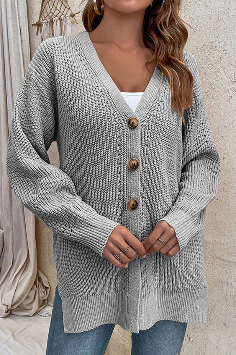 Hollow Button Slit Cardigan Knit Sweater