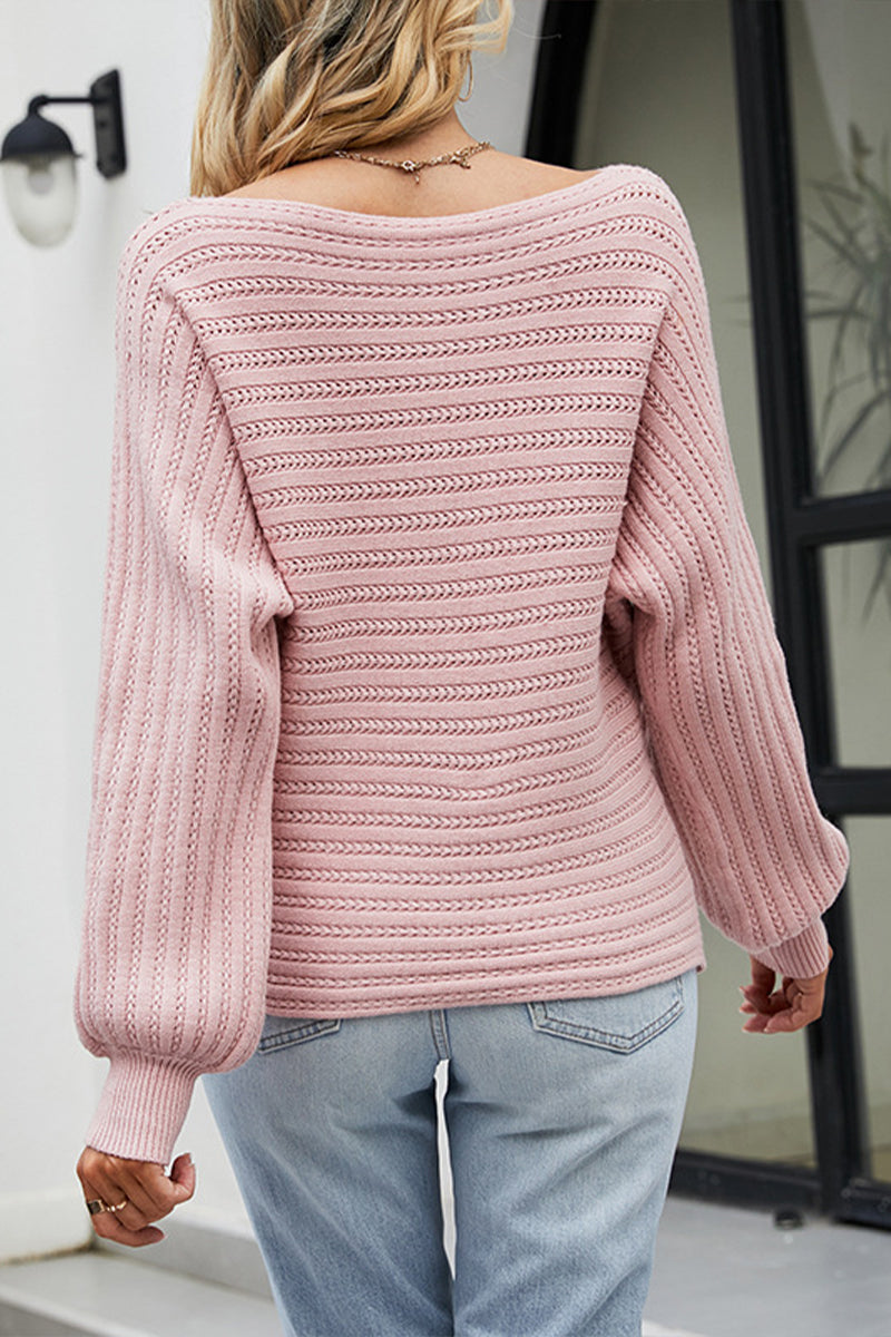 Solid Color Hollow Off Shoulder Dolman Sleeves Knitted Sweater