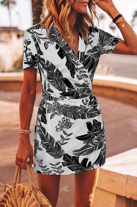 Daily V Neck Floral Print Mini Dress