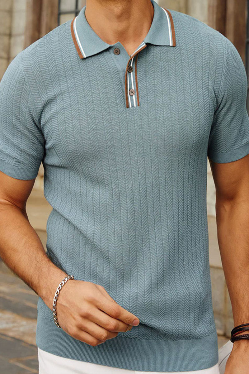 Summer Men's Business Figure 8 Textured Polo Collar Short Sleeve Sweater