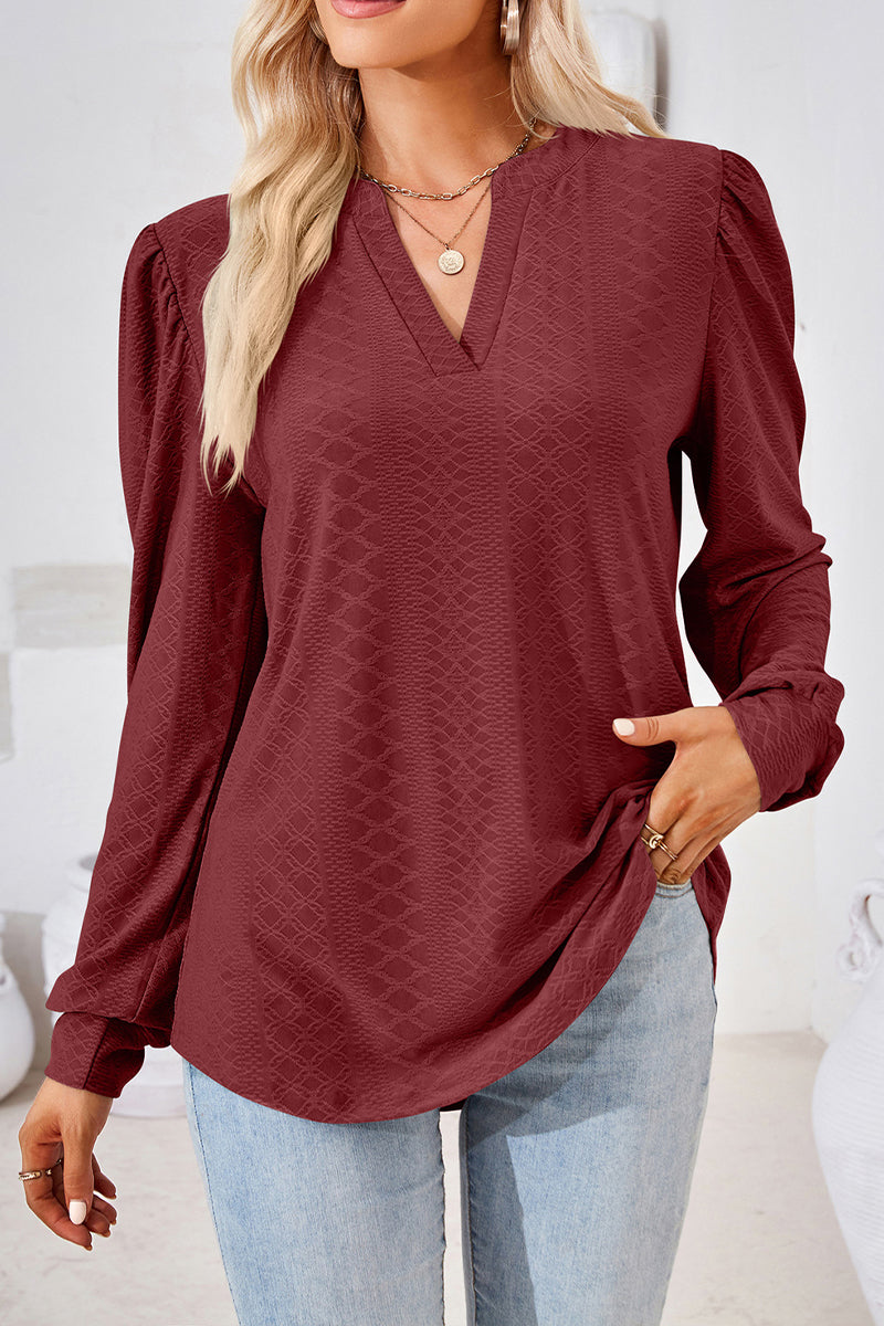 Jacquard V-neck Long Sleeve Top