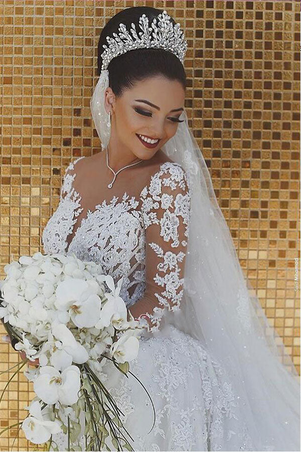 White Lace Long Sleeve Mermaid Bridal Gown