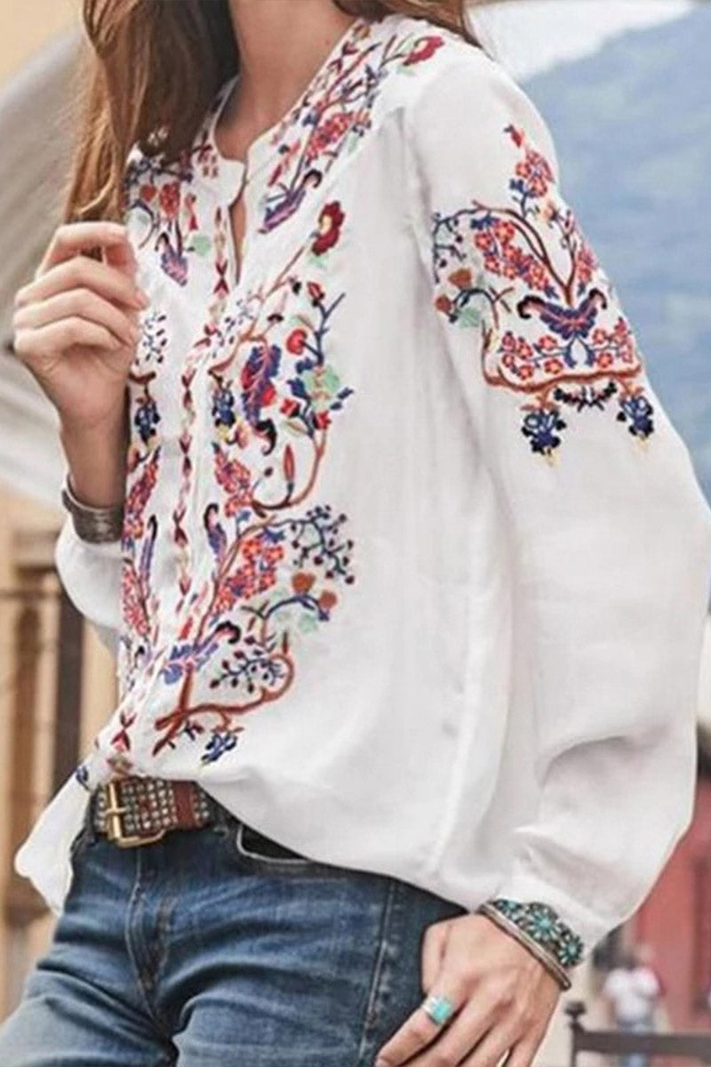 Balloon Sleeve Print Loose Blouse