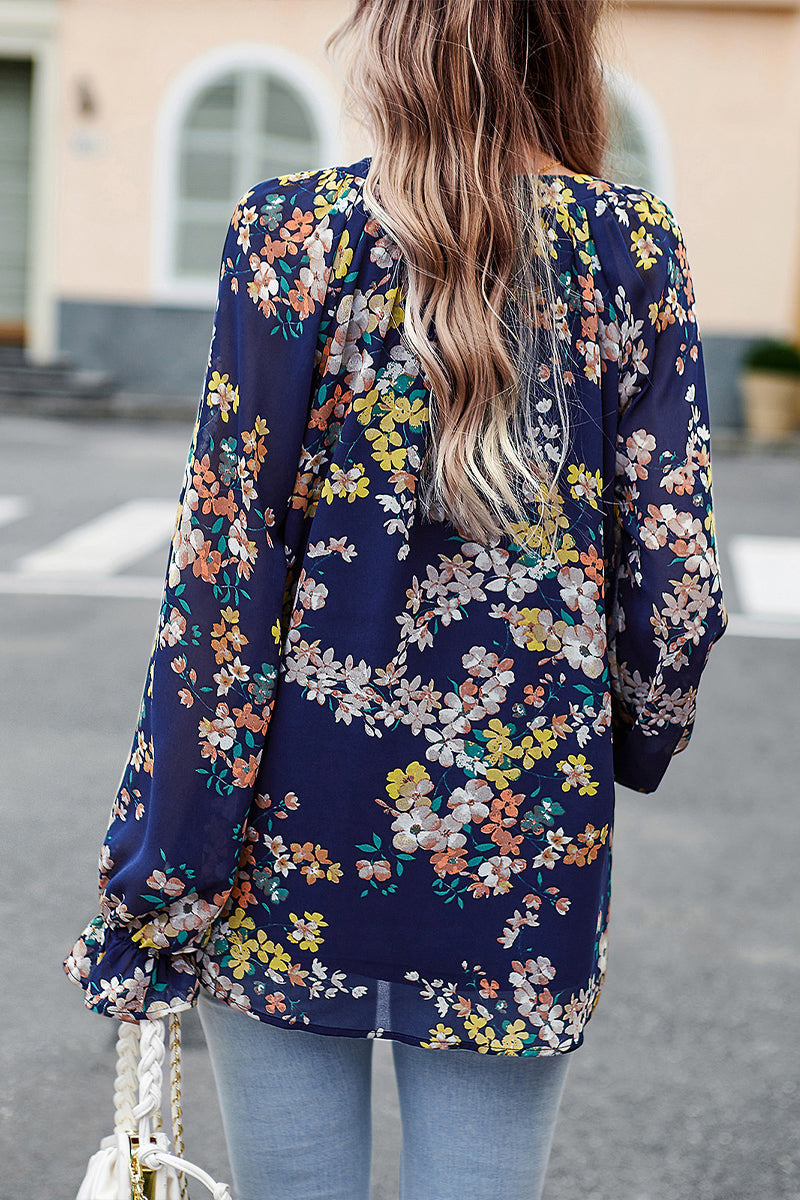 V-neck Floral Chiffon Shirt