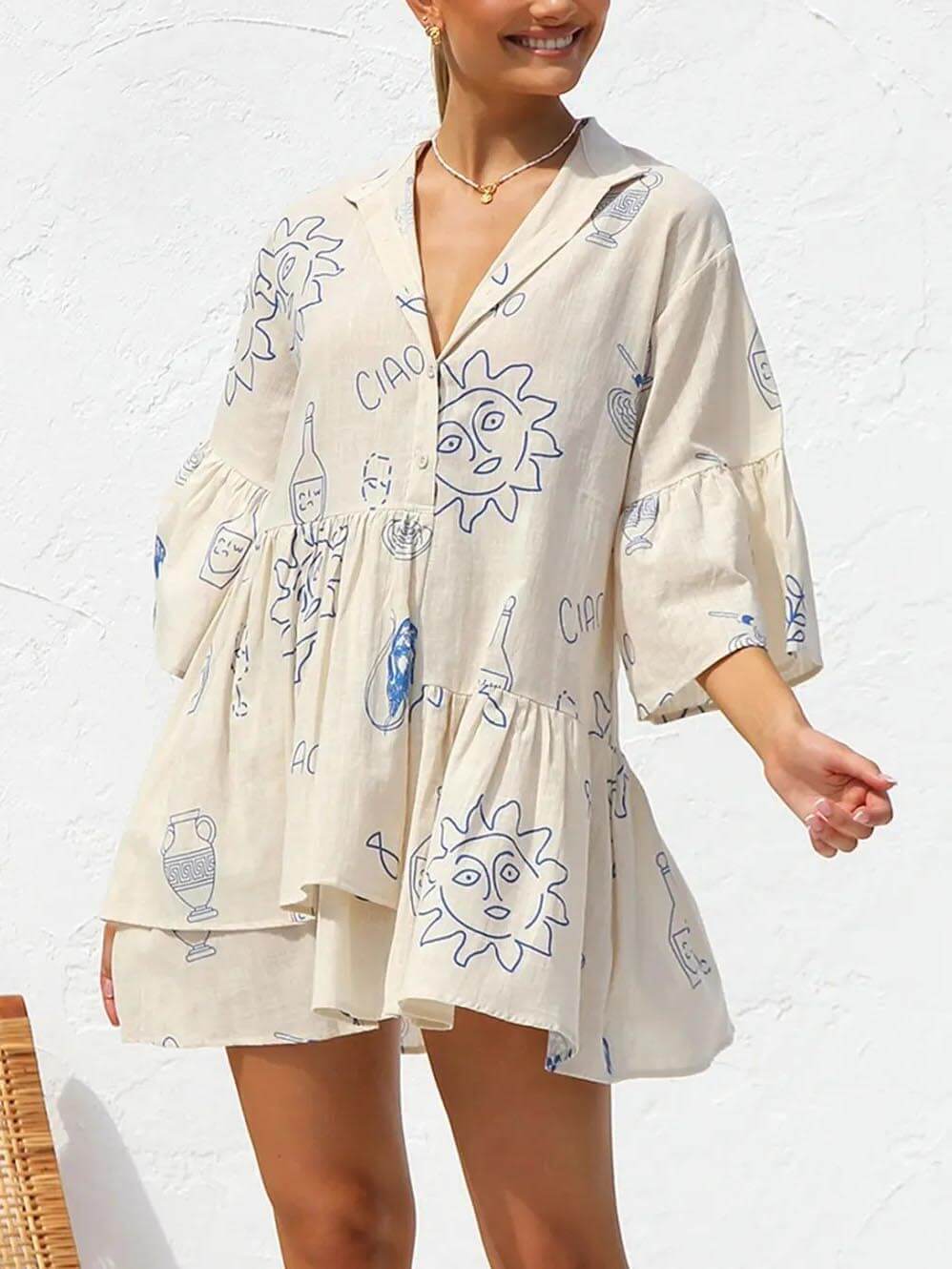 Ethnic Style Loose Shirt Short Dress - Fashionpara