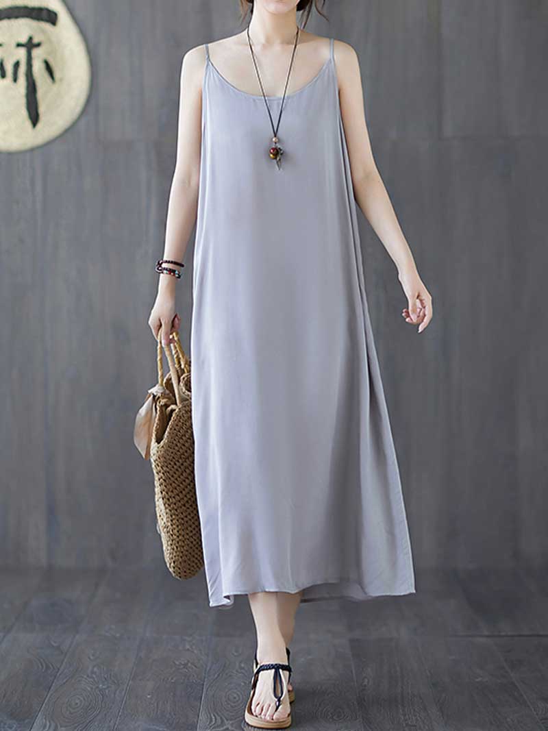 Plain Cotton Slip Dress - Fashionpara