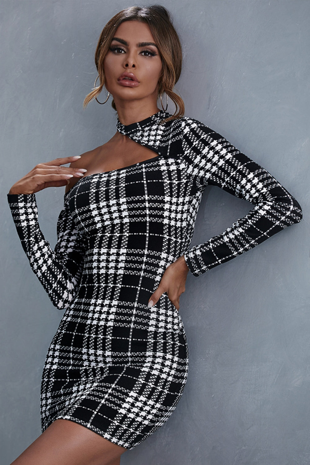 Stitching Plaid Hedging Wrap Hip A-line Skirt