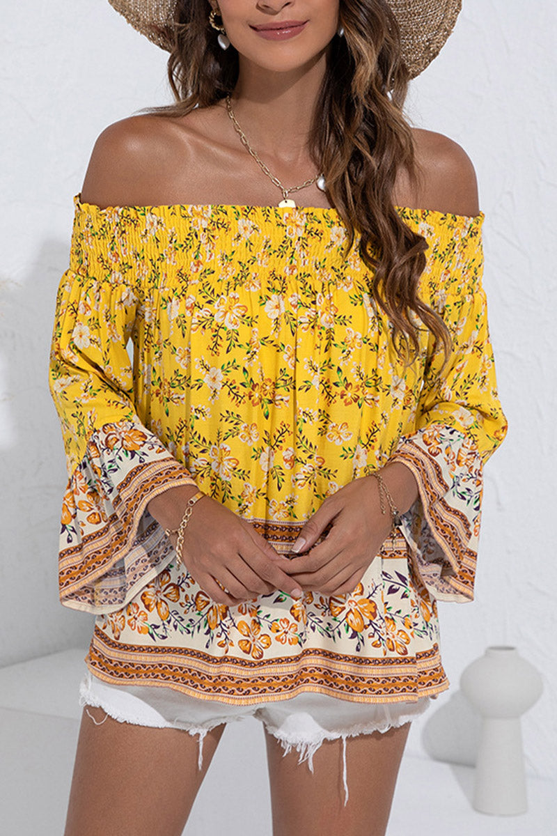 Off Shoulder Tassel Design Floral Print Top