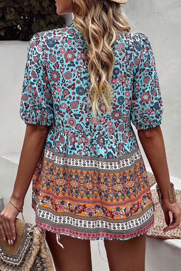 Bohemian Floral Short Sleeve Casual Tops