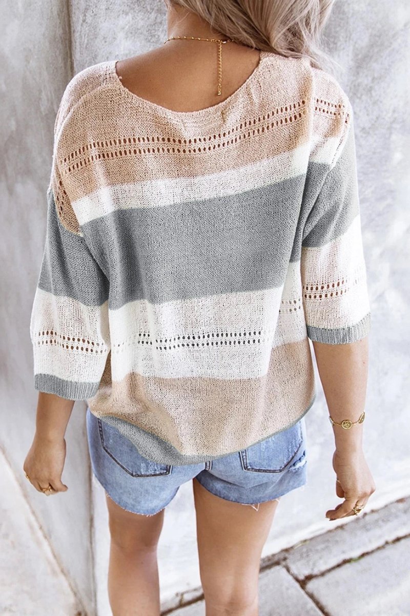 O Neck Patchwork Loose  Sweater