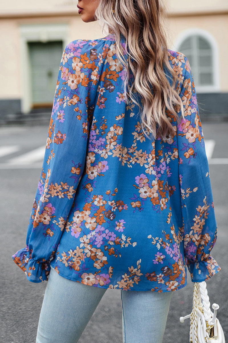 V-neck Floral Chiffon Shirt