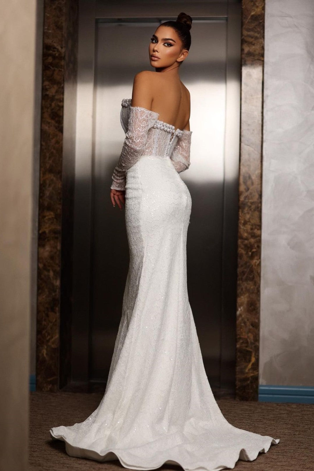 White Long Mermaid Bridal Gown with Beading and Split