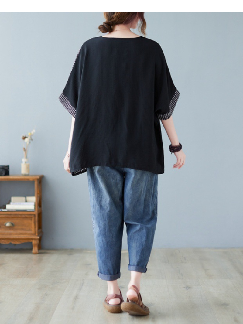 Black Short Sleeve Button Down Oversized Tops Casual Work Top