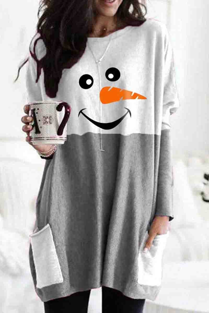 Cozy Christmas Snowman Face Long Shirt(4 Colors)