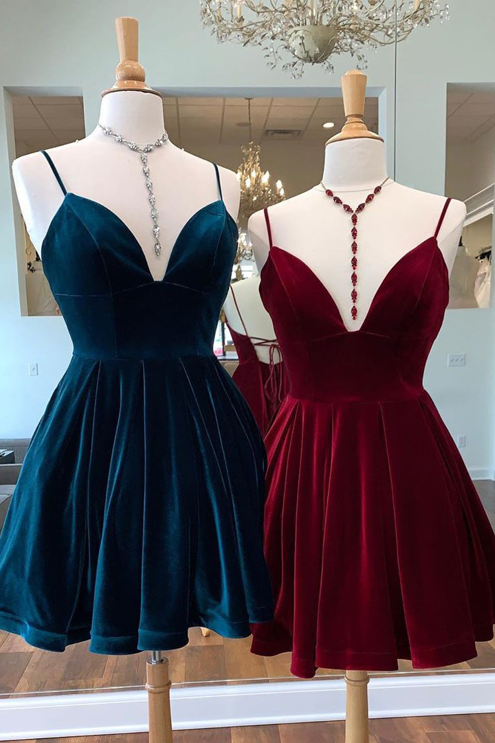 Sherry A-Line Velvet V-Neck Homecoming Dress