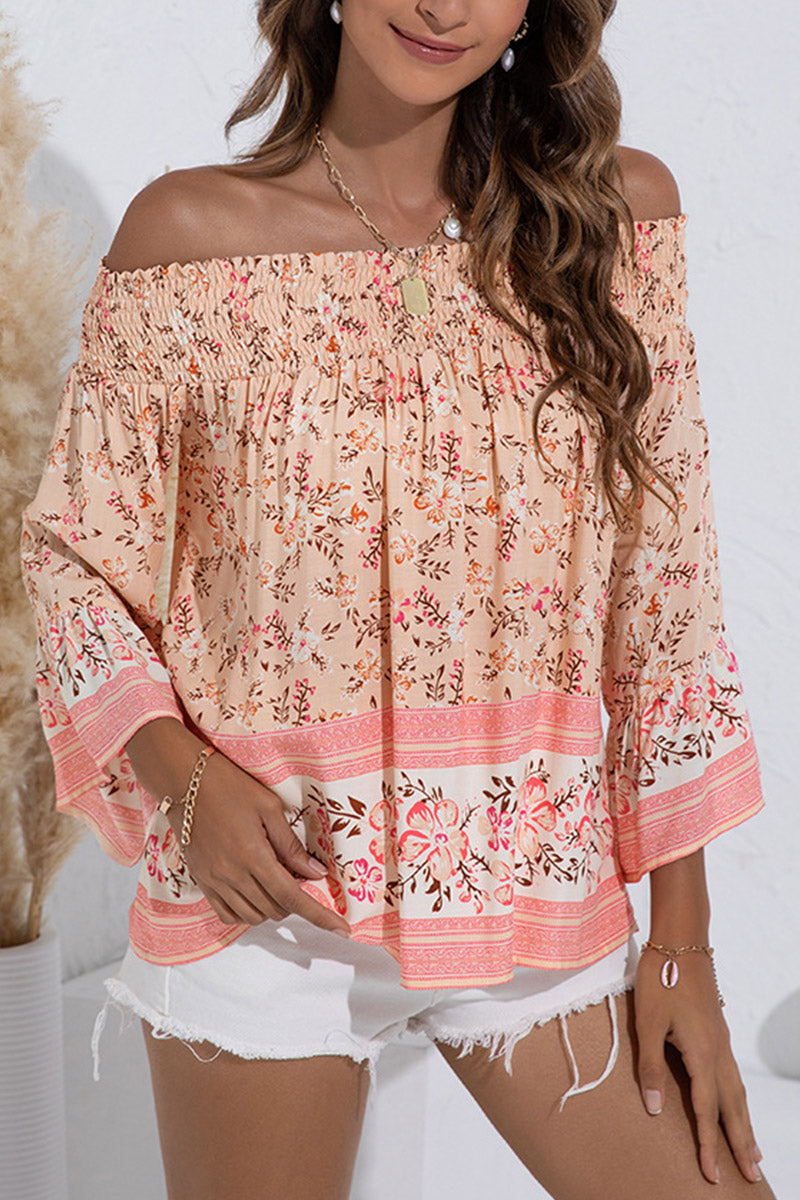 Off Shoulder Tassel Design Floral Print Top