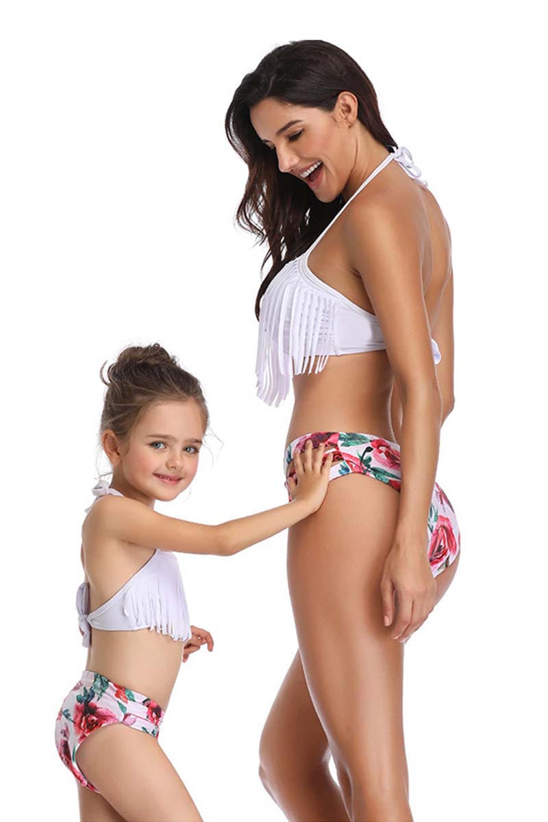 Tassel Edge Floral Parent-Child Two-Piece Swimsuit