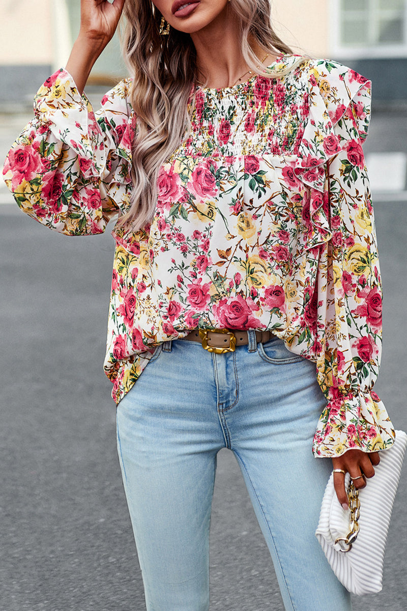 Bell Sleeve Chiffon Print Shirt