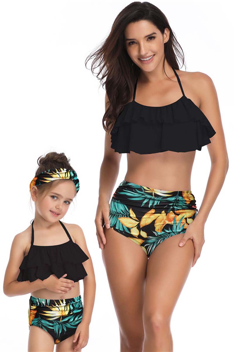 Ruffle Floral Print Parent-child Two Pieces Swimsuit