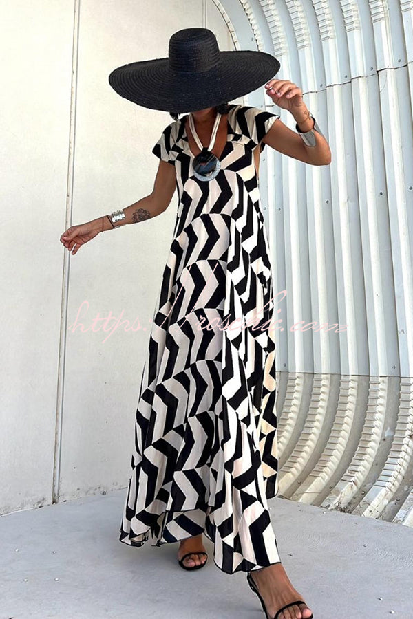 Fresh Breeze Ethnic Unique Print Ruffle Sleeve A-line Maxi Dress - Fashionpara