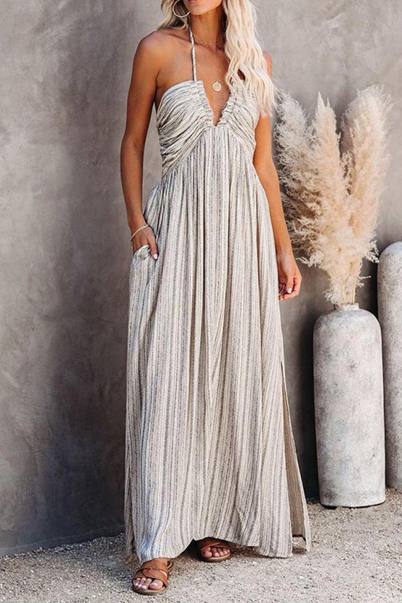 Sexy Renesmae Pocketed Halter Maxi Dress