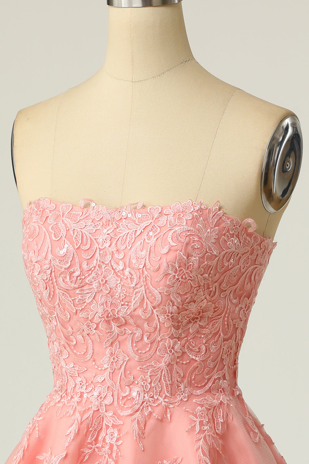 Blush Strapless Short Prom Dress with Appliques