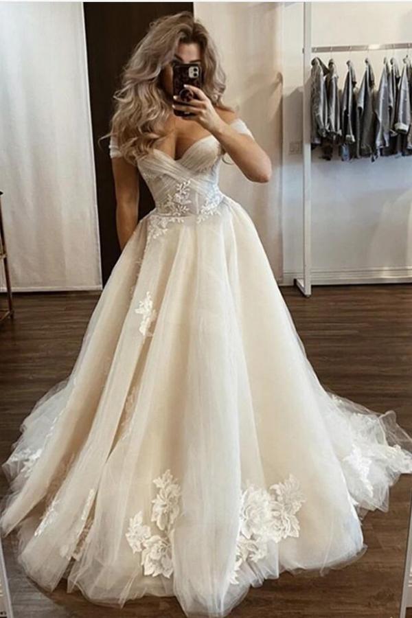 A-Line Jewel Bridal Dress Floor-Length With Lace