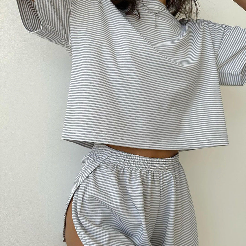 Striped comfortable loose casual two-piece set - Fashionpara