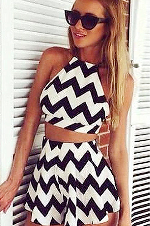 Wave Print Tie-back Suit