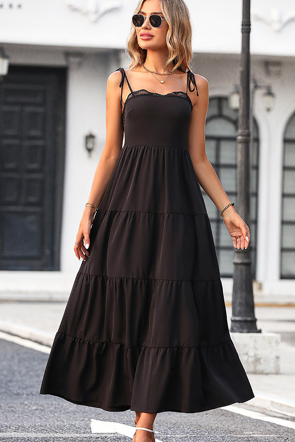 Lace Patchwork Solid Color Slip Dress