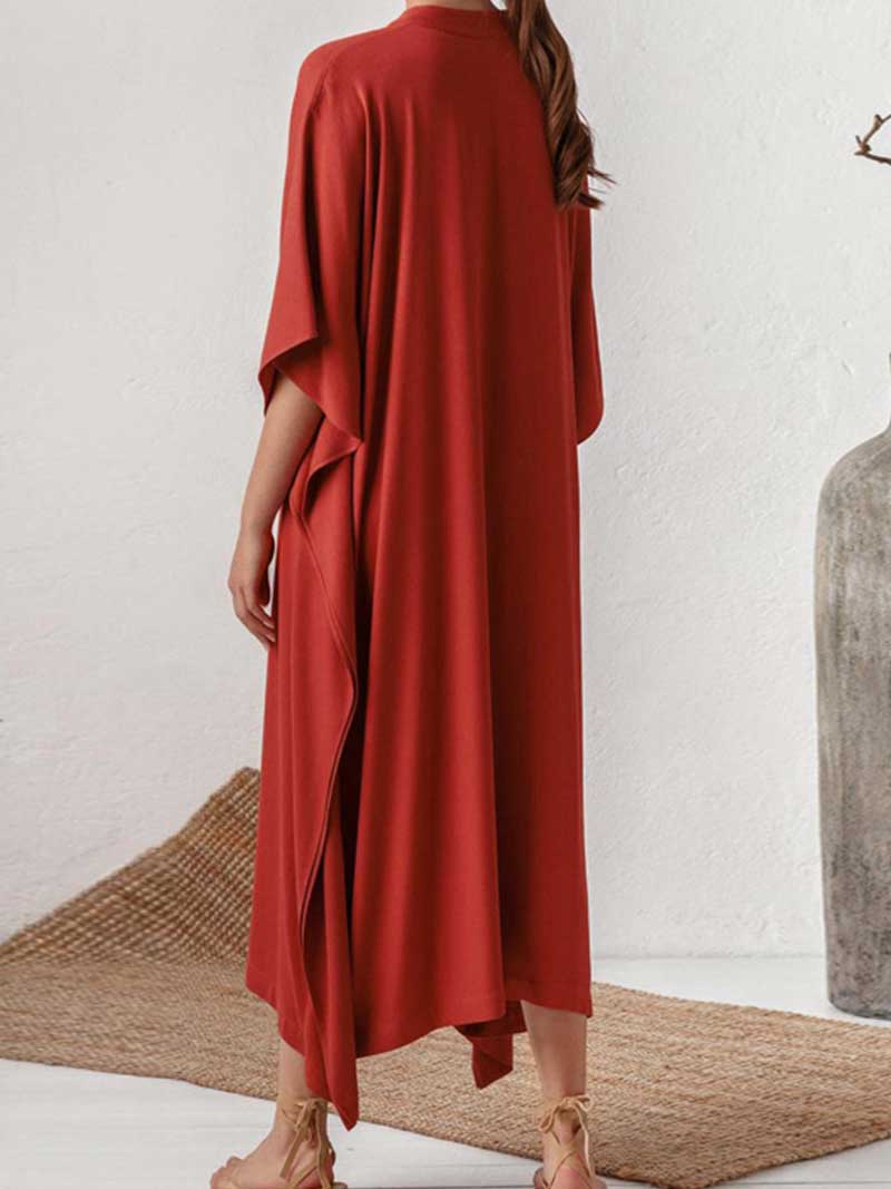 Plain Polyester Long Sleeves Kaftan Dress - Fashionpara