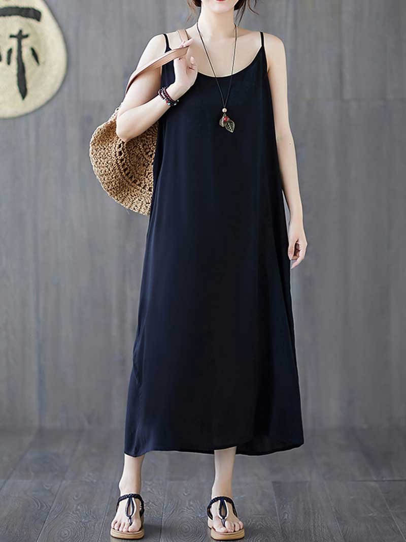 Plain Cotton Slip Dress - Fashionpara