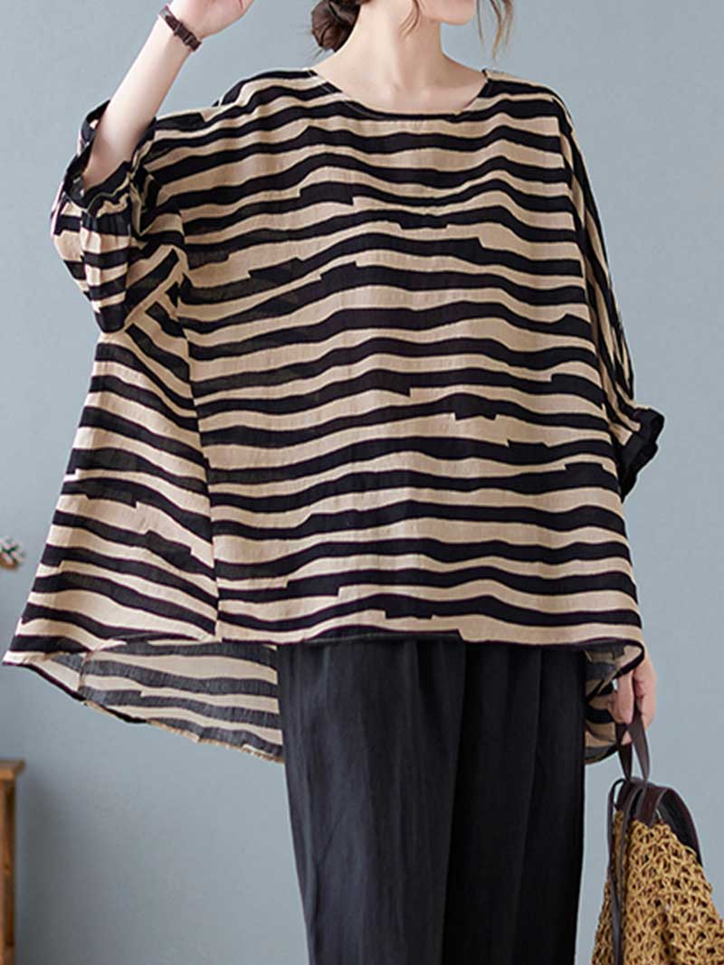 Printed Stripes Style Round-Neck Top