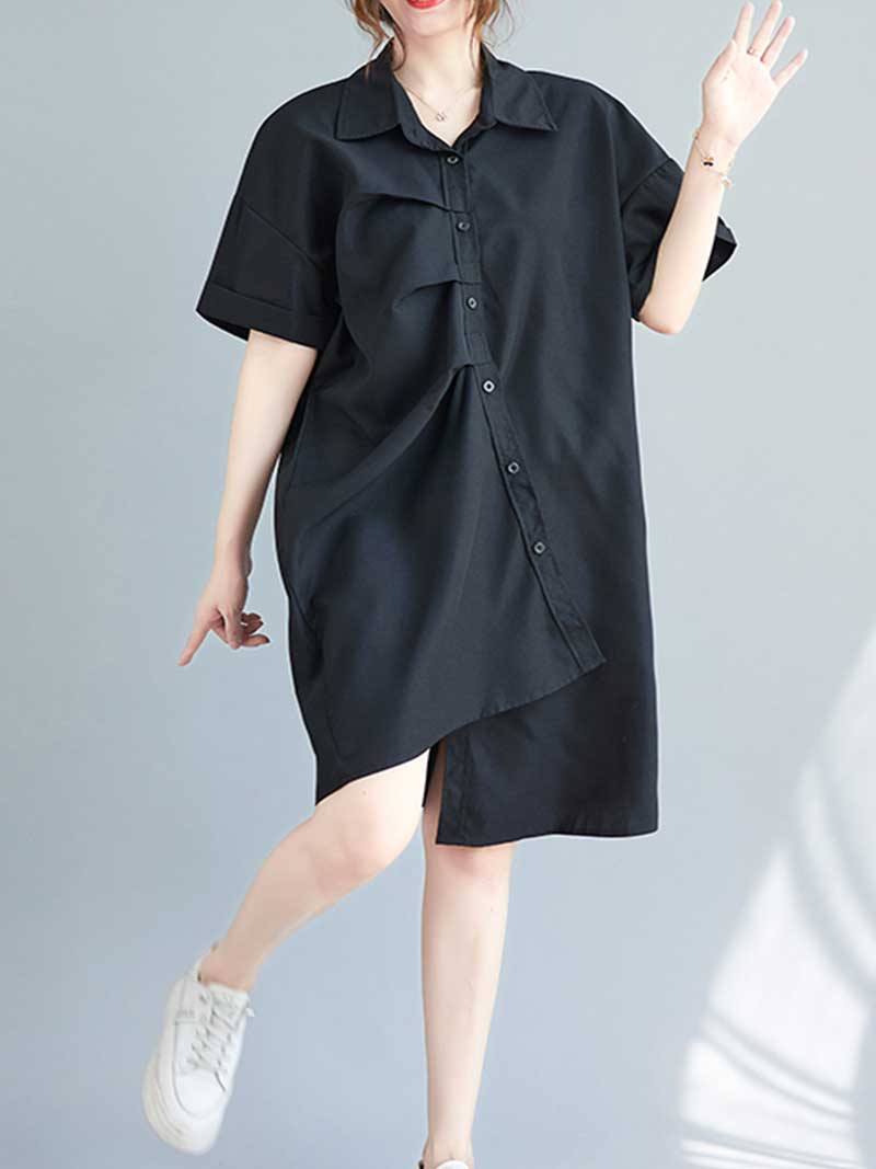 Cotton Short Sleeves Shirt Dress - Fashionpara