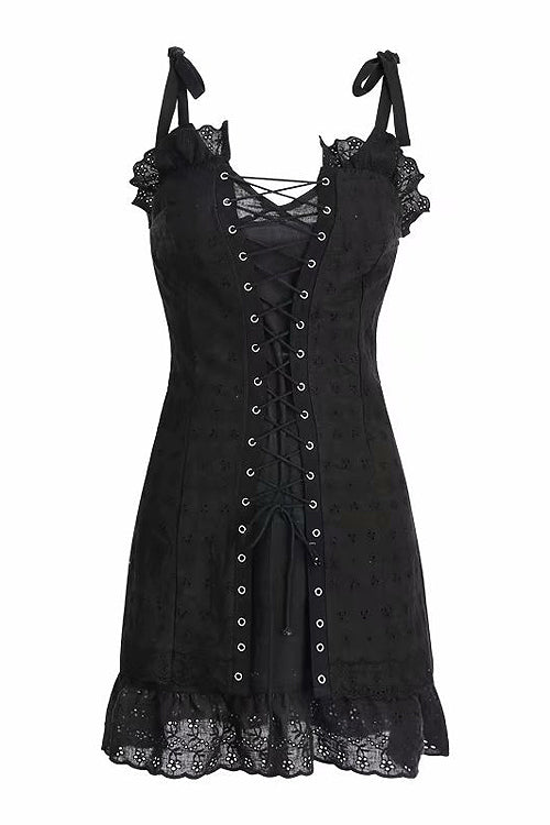 Lace Drawstring Cross Shift Dress - 2 Colors