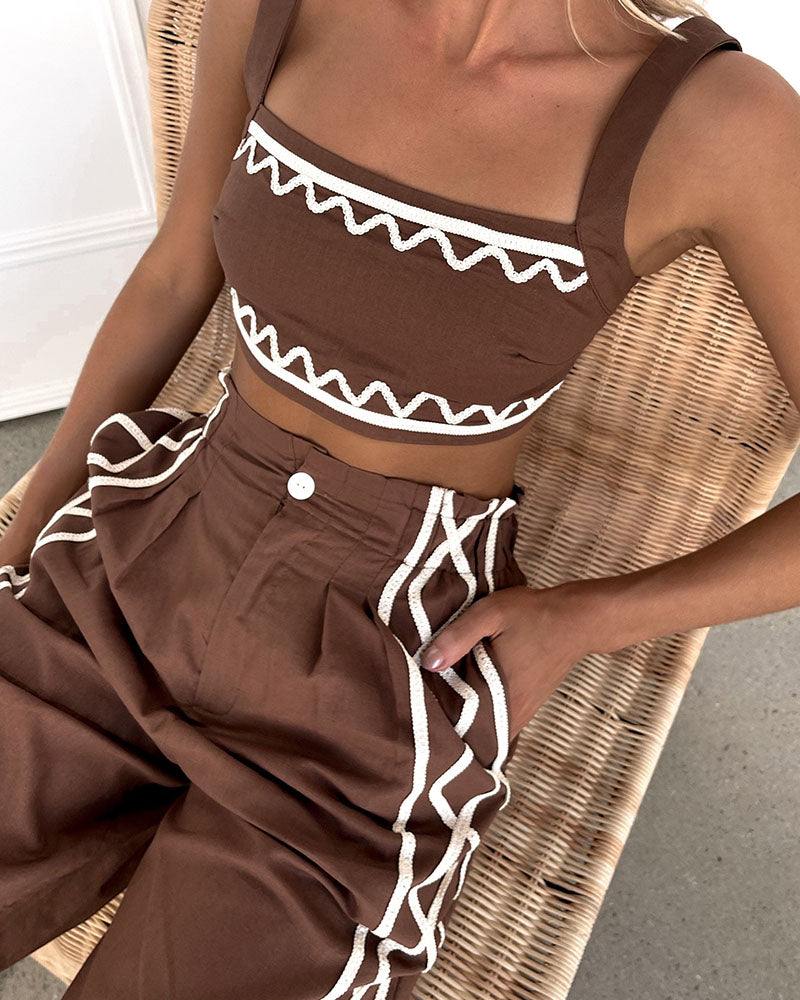 Summer chocolate color casual two-piece set - Fashionpara