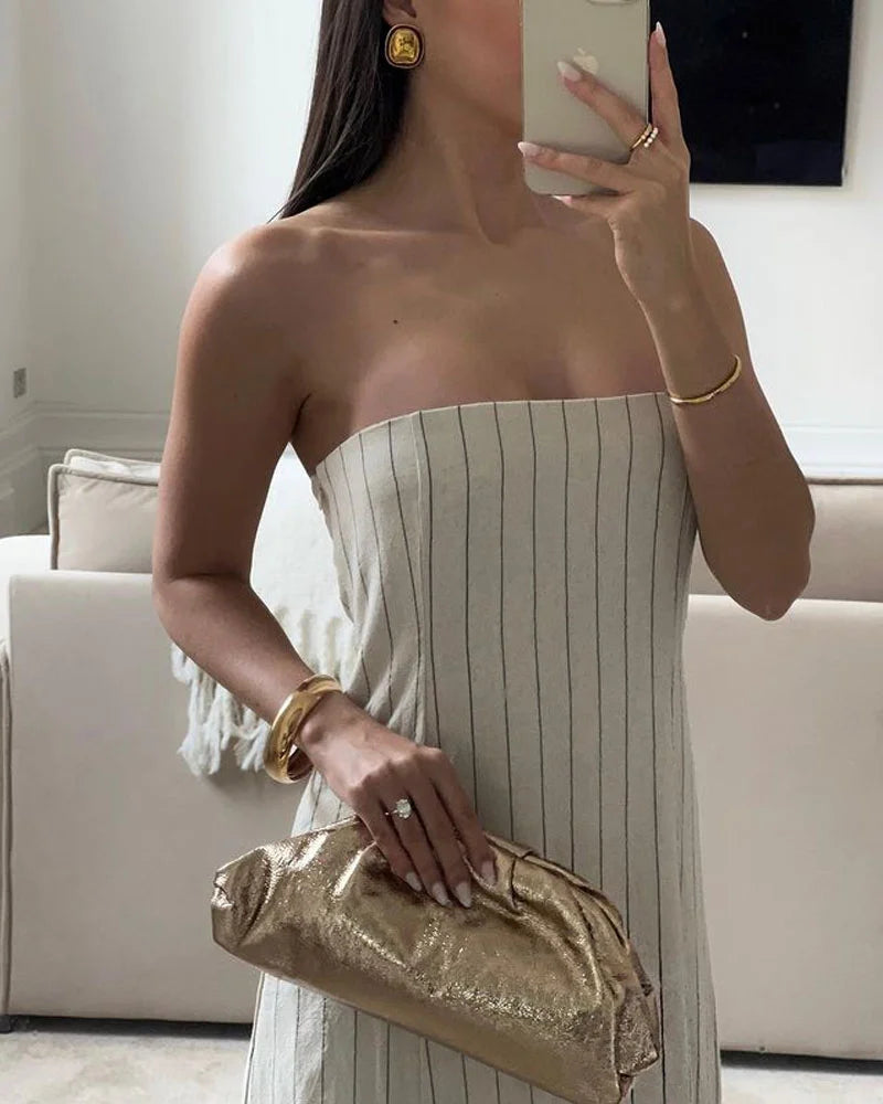 Casual Strapless Striped Dress