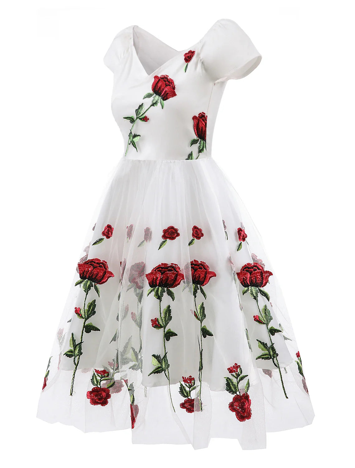 A-Line Cocktail Dresses Party Dress Holiday Knee Length Short Sleeve Off Shoulder Organza with Embroidery Appliques