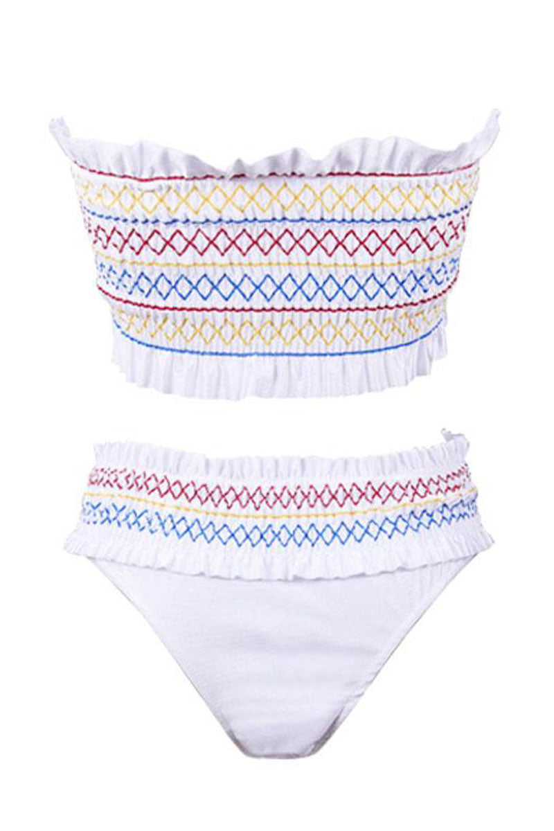 🔥Bandeau Tiny Geometric Print White Two Pieces Swimsuit