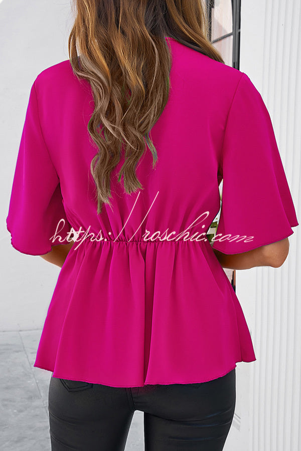 Solid Color Elegant Short Sleeve Strappy Tunic Top