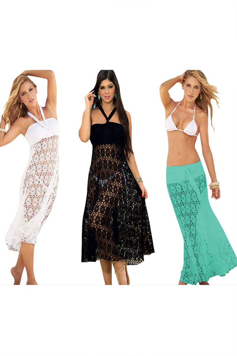 Print Hollow-out Solid Cover-Up (2 Colors)