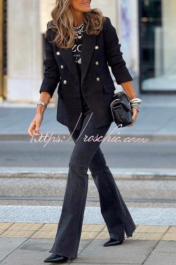 Classic Yet Fashionable Tweed Metal Button Lapel Blazer Jacket