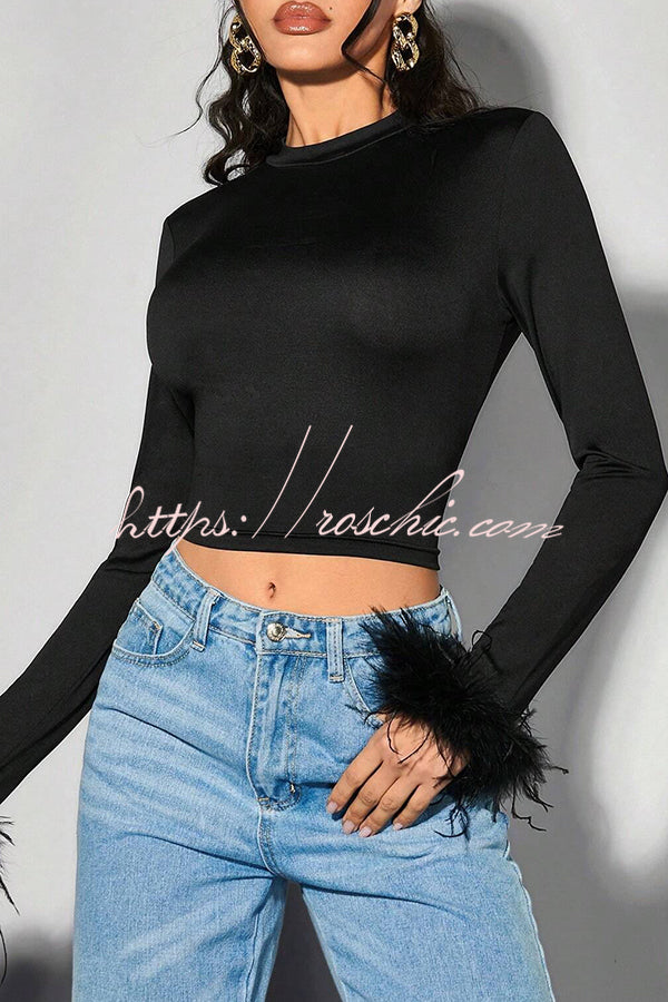 Delightful Feather Turtleneck Long Sleeve Top