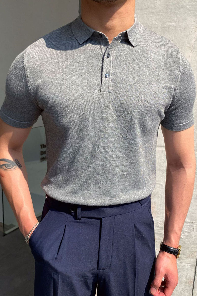 Fashion Contrast Colors Short Sleeve Knit Polo Shirt