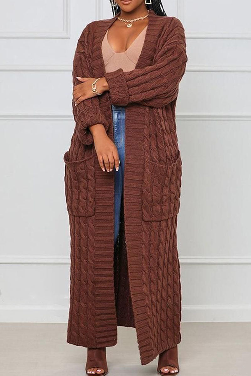 Premium Pocket Design Cable Knit Longline Cardigan