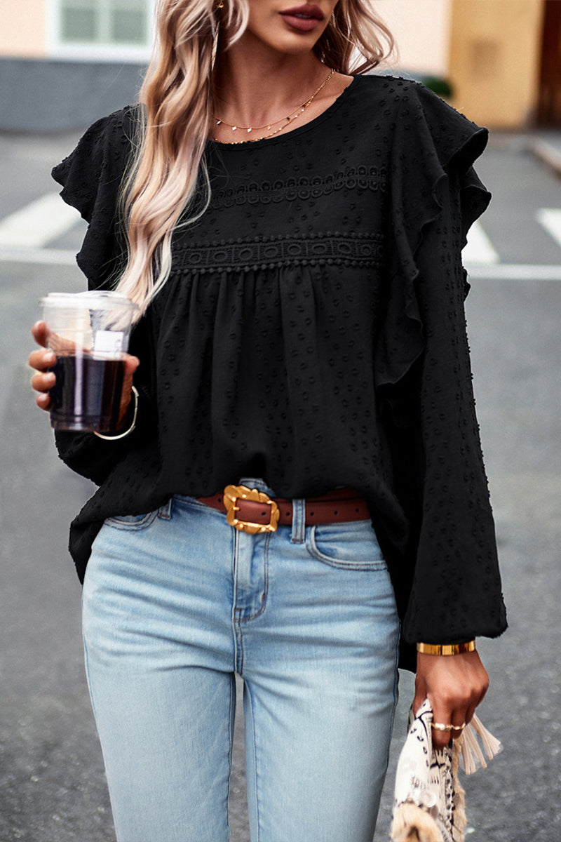 Solid Color Puff Sleeve Casual Long Sleeve Top