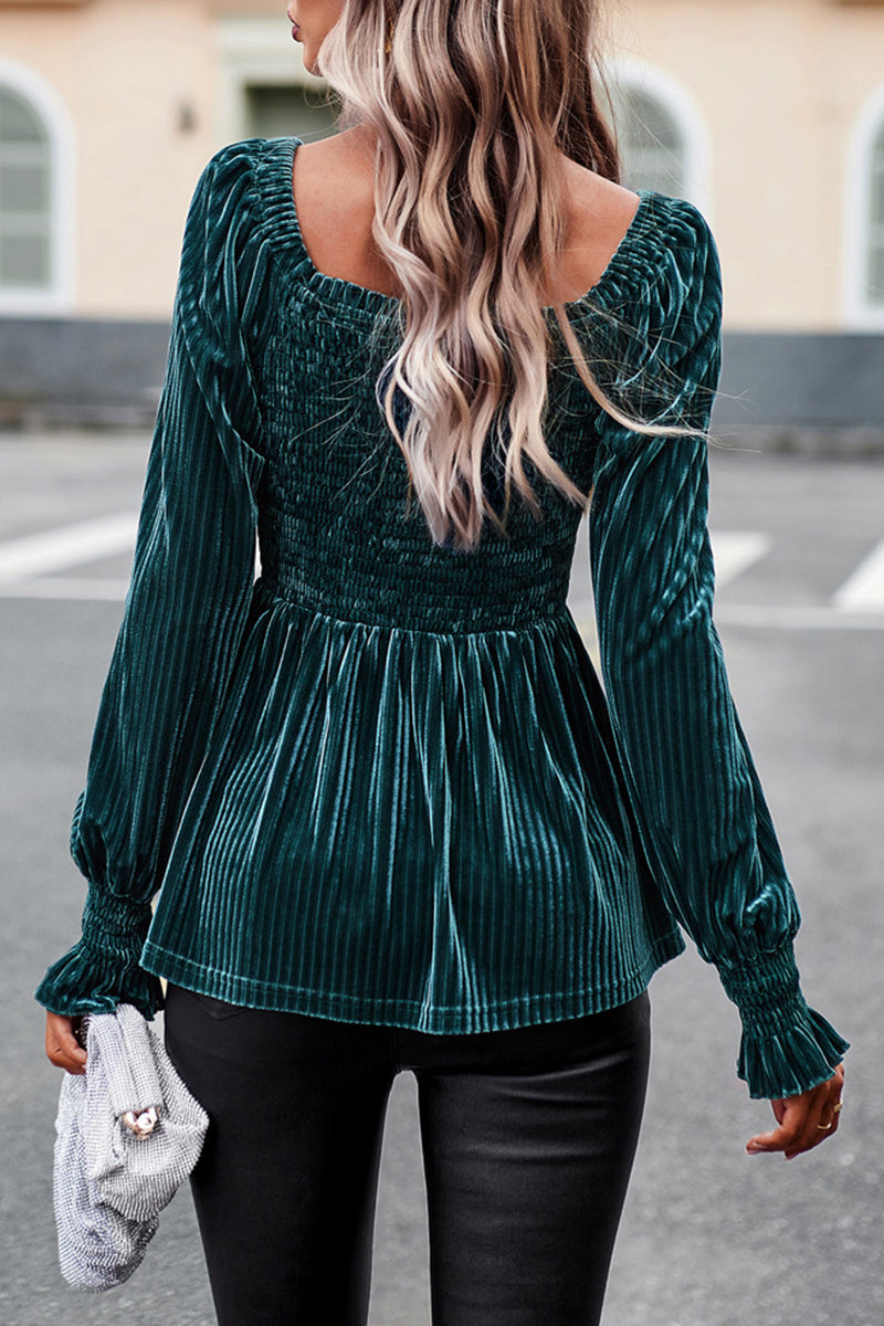 Square Neck Balloon Sleeve Velvet Top