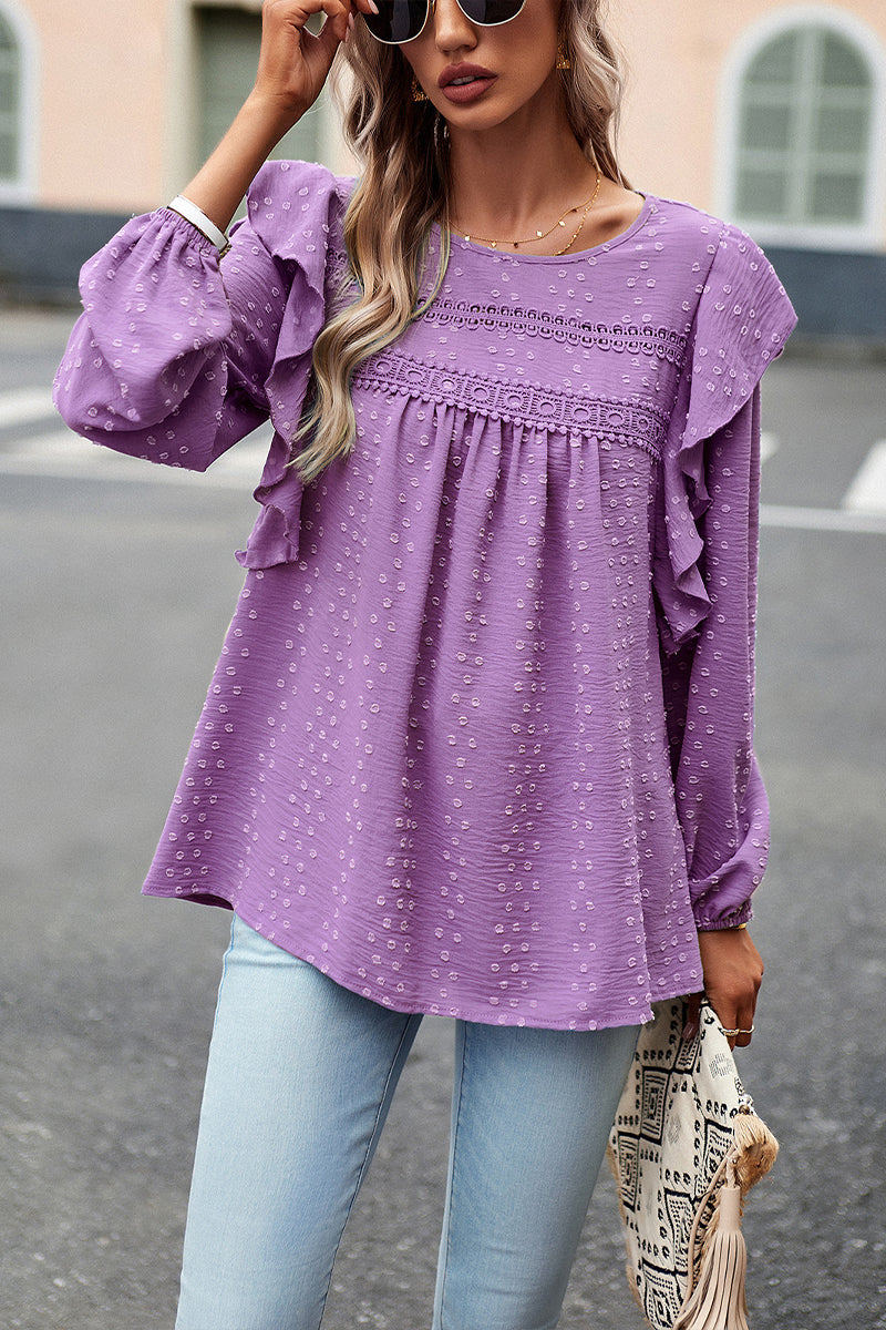 Solid Color Puff Sleeve Casual Long Sleeve Top