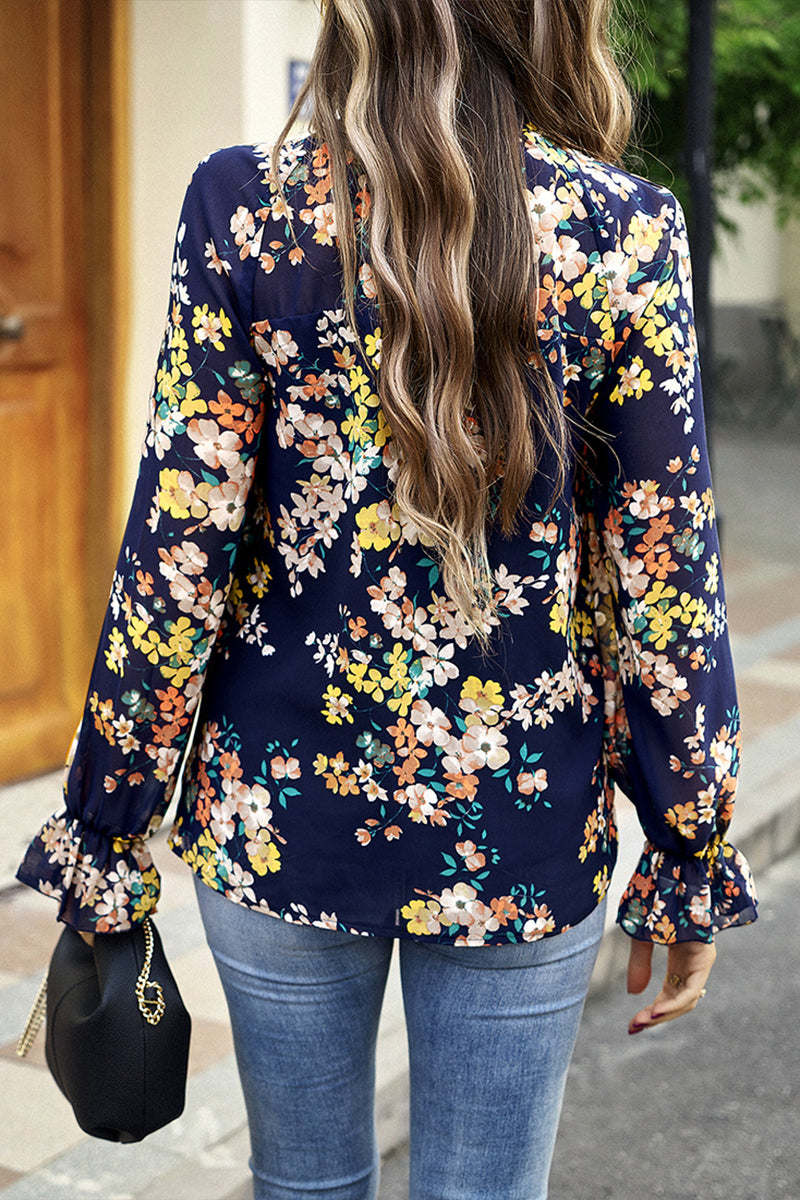 Floral Half Turtleneck Long Sleeve Shirt